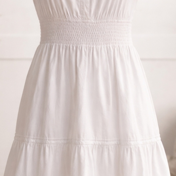 Mable White Cotton Midi Dress Smocked Waist Tiered Flutter Sleeve - Picture 4 of 7